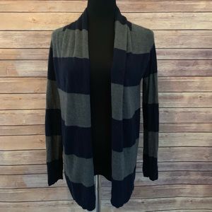 Theory navy and gray striped cashmere cardigan